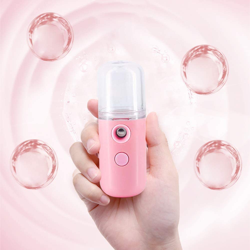 Bprtcra Portable Nano Facial Mister - USB Rechargeable Cool Mist Sprayer for Face Hydration | Mini Handheld Face Mist Steamer with Fine Mist Technology | Perfect for Travel, Office & Home Skincare Routine (Pink)