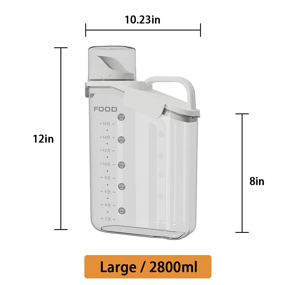 Airtight Rice Storage Container with Measuring Cup & Pour Spout - 2800ML Kitchen Food Storage for Rice, Grains, Oatmeal & Flour - Perfect for Pantry Organization & Bulk Food Storage (Blue)