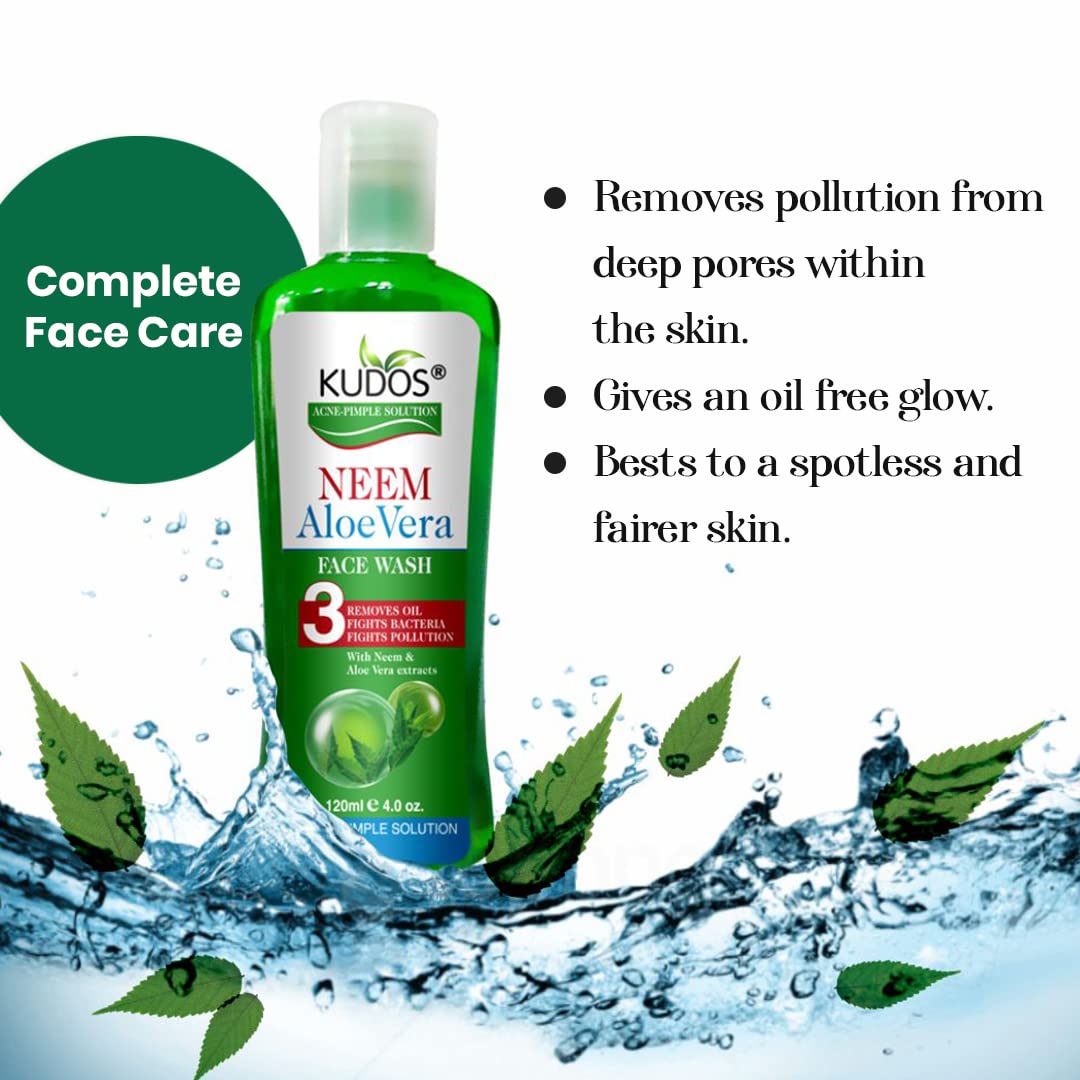 Neem Aloe Vera Face Wash for Acne & Pimples - 120ml (4 Pack) - Clear Skin Care