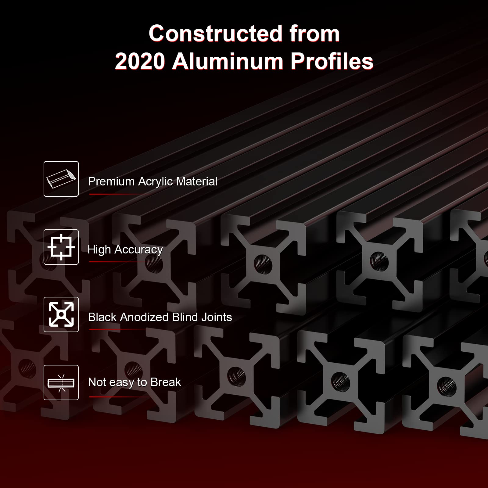 Voron 2.4 350mm Extrusion Frame Kit with Anodized Black Blind Joints - 2020 Aluminum Square Extrusion Assembly Set for Voron 3D Printer - Perfect for DIY 3D Printer Building and Upgrades