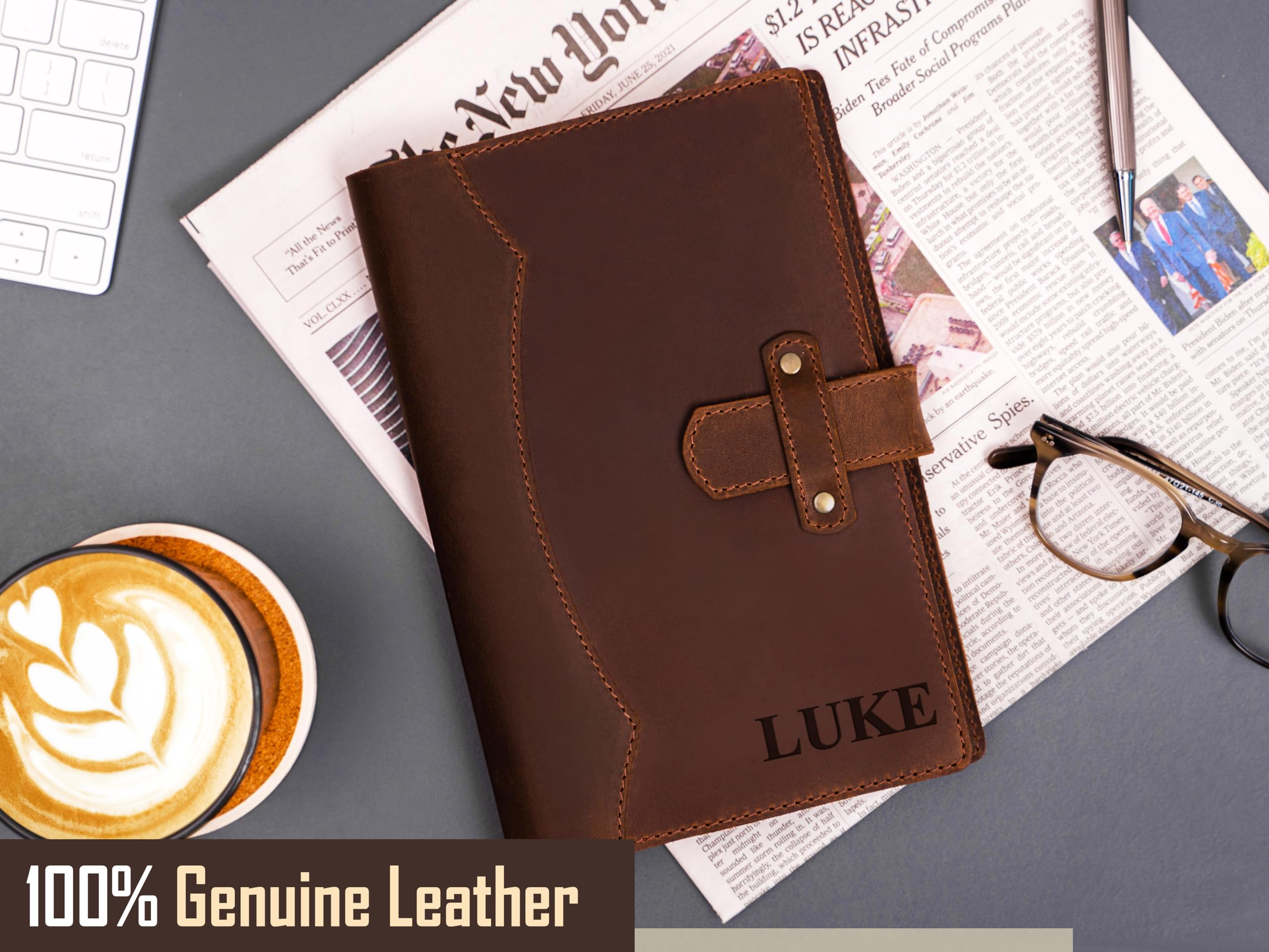 100% Genuine Leather Personalized Journal with Engraved Name/Initials - Handcrafted in USA - Refillable Lined Notebook for Writing - Perfect Gift for Business Professionals, College Students & Travelers - Ideal for Office, School & Daily Journaling