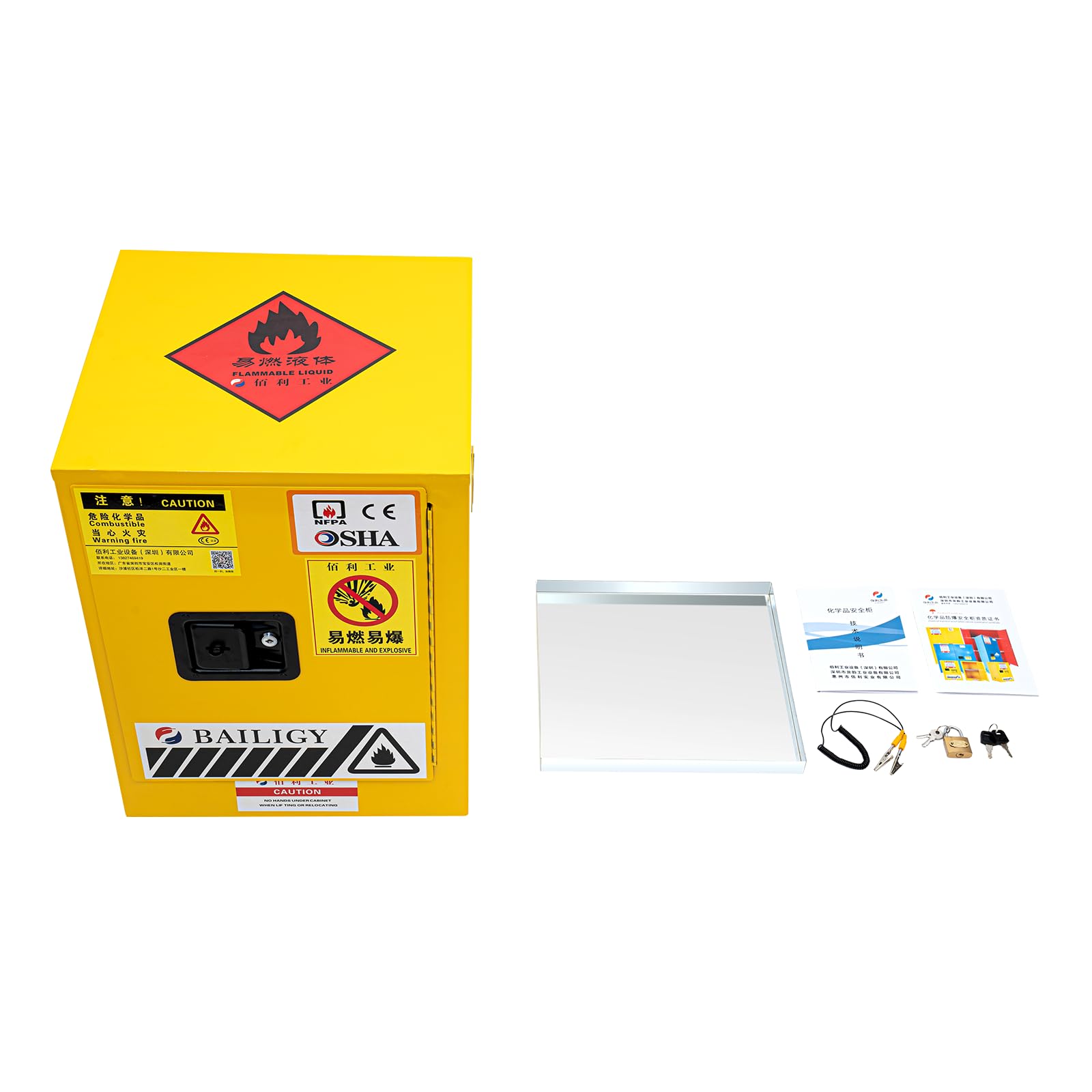 12 Gallon Flammable Liquids Safety Storage Cabinet - OSHA Compliant Hazardous Chemical Cabinet with Adjustable Shelves, 17