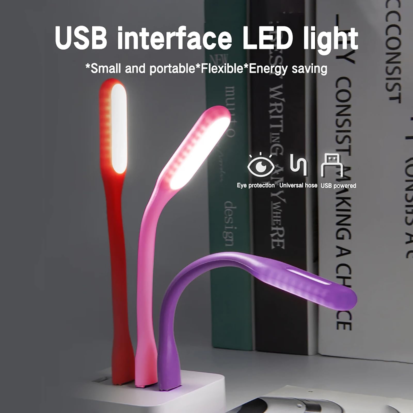 Sokelinn 6-LED Mini USB Reading Light - Portable & Flexible Eye-Caring Book Light for Night Reading, Powered by USB for Laptop, Power Bank - Bendable Night Light (2-Pack, Purple) - Perfect for Bedside, Study Desk, Travel & Camping