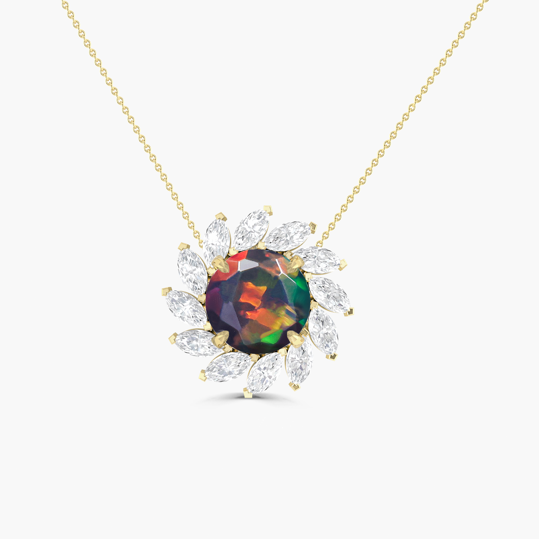 Sunflower Charm Pendant Necklace with Natural Black Opal & White Zircon - Elegant Bohemian Jewelry for Women, Perfect for Weddings, Parties & Everyday Wear