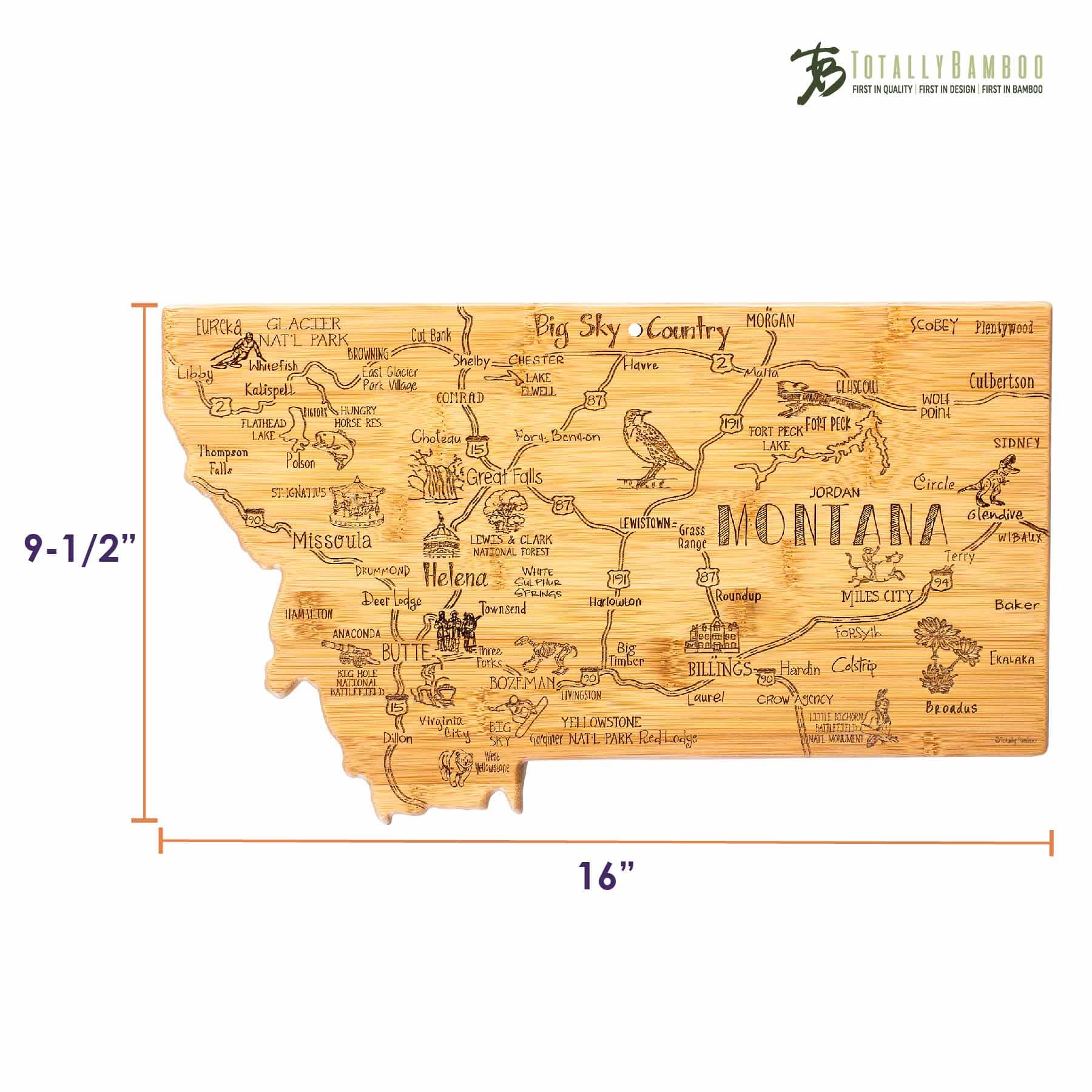 Premium Montana-Themed Wooden Cutting Board - 16 x 9.5 Inches - Perfect for Kitchen Prep, Charcuterie Boards & Home Decor
