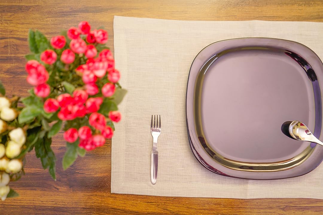 Premium 100% French Flax Linen Placemats Set of 12 (14x19 Inch) - Stone Washed for Softness & Durability, Heat Resistant Table Mats for Dining Room Decor - Light Natural Color - Perfect for Everyday Use, Dinner Parties & Elegant Home Styling