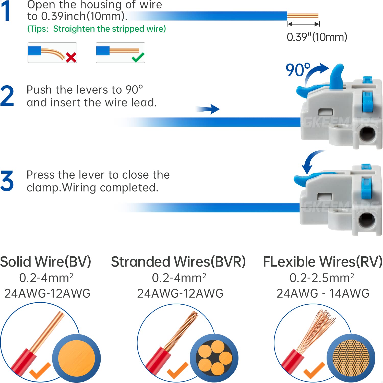 GKEEMARS 20Pcs 3 Way T Tap Wire Connectors - Quick Splice Push-in Electrical Connectors for AWG 24-12 Gauge Wires (Blue) - Ideal for Automotive, Home Wiring & DIY Electrical Projects