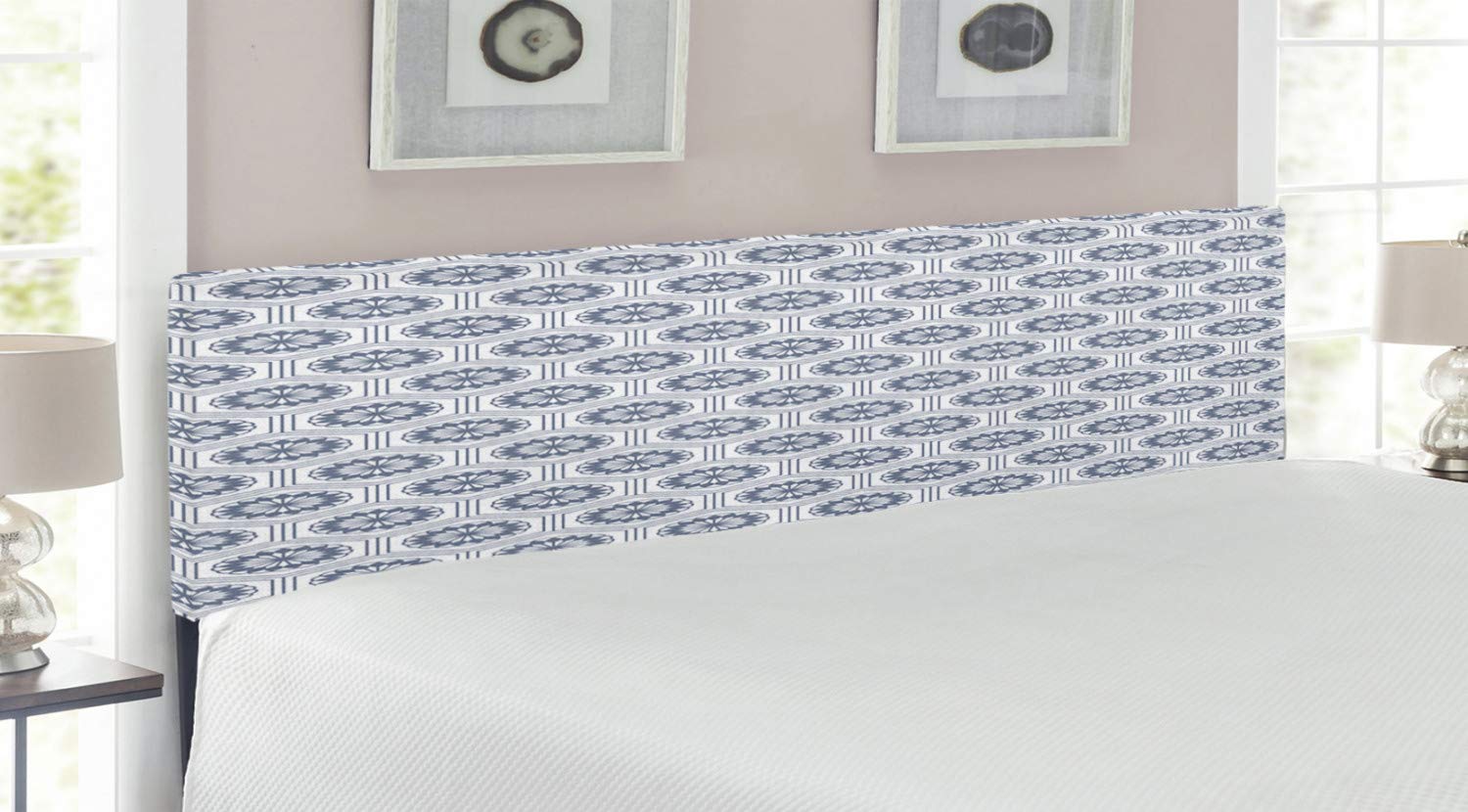 Ambesonne Geometric Upholstered Headboard - King Size Grey White Hexagon Design with Memory Foam | Modern Bedroom Decor for Master & Guest Rooms