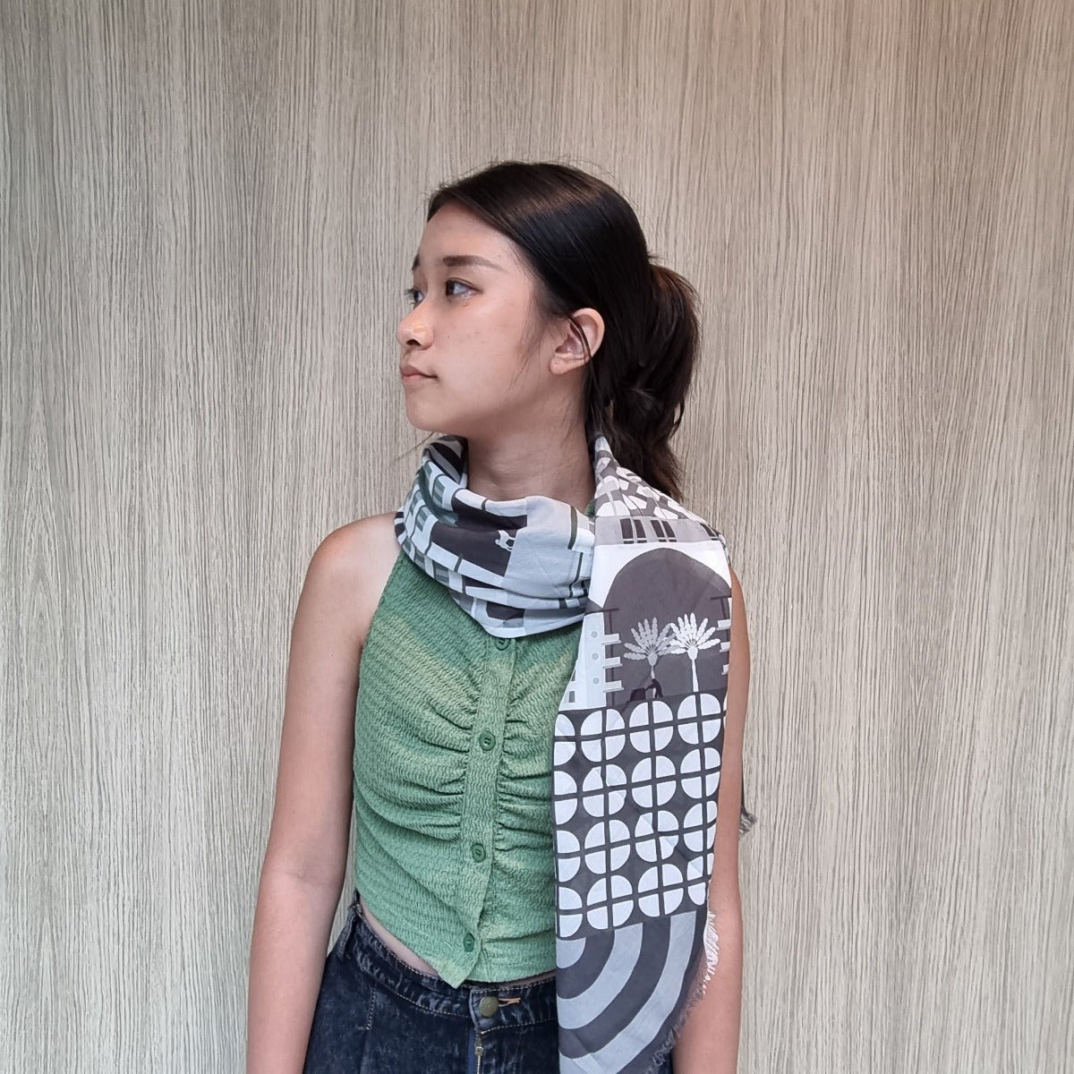 Tiong Bahru Monochrome Cotton Scarf - Lightweight Fashion Accessory for Women, Perfect for Travel, Office & Casual Outfits