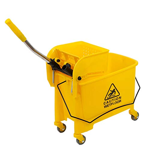 Commercial Mop Bucket on Wheels 5.28 Gallon (20L) - Heavy Duty Yellow Tandem Wringer System for Floor Cleaning | All-in-One Mopping Solution for Janitorial, Hospital, School & Household Cleaning Supplies