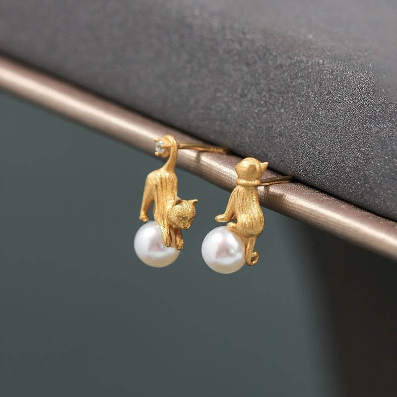Asymmetric Cute Pearl Cat Stud Pet Earrings for Small Dogs & Cats | Hypoallergenic Stainless Steel Jewelry | Perfect for Pet Parties, Photos & Daily Wear | E002