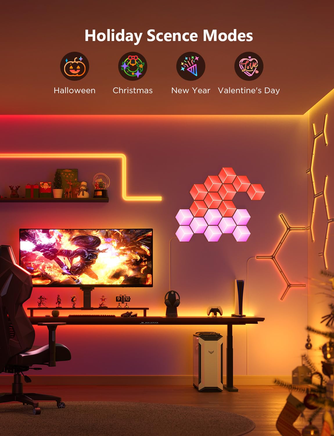 Govee Glide RGBIC LED Wall Lights - Smart Wi-Fi Gaming Lights with Music Sync for Gaming Room Setup