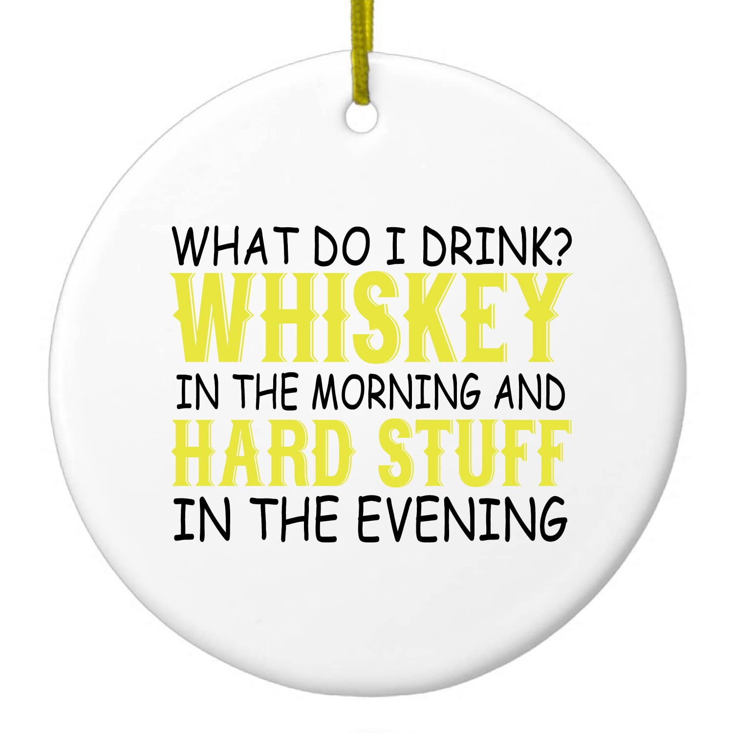DistinctInk Hanging Ceramic Christmas Tree Ornament with Gold String - Elegant Holiday Decoration for Christmas Tree, Home & Office - Perfect Gift for Family & Friends - 2.75 Inch Diameter - Whiskey Themed Design for Morning & Evening Celebrations