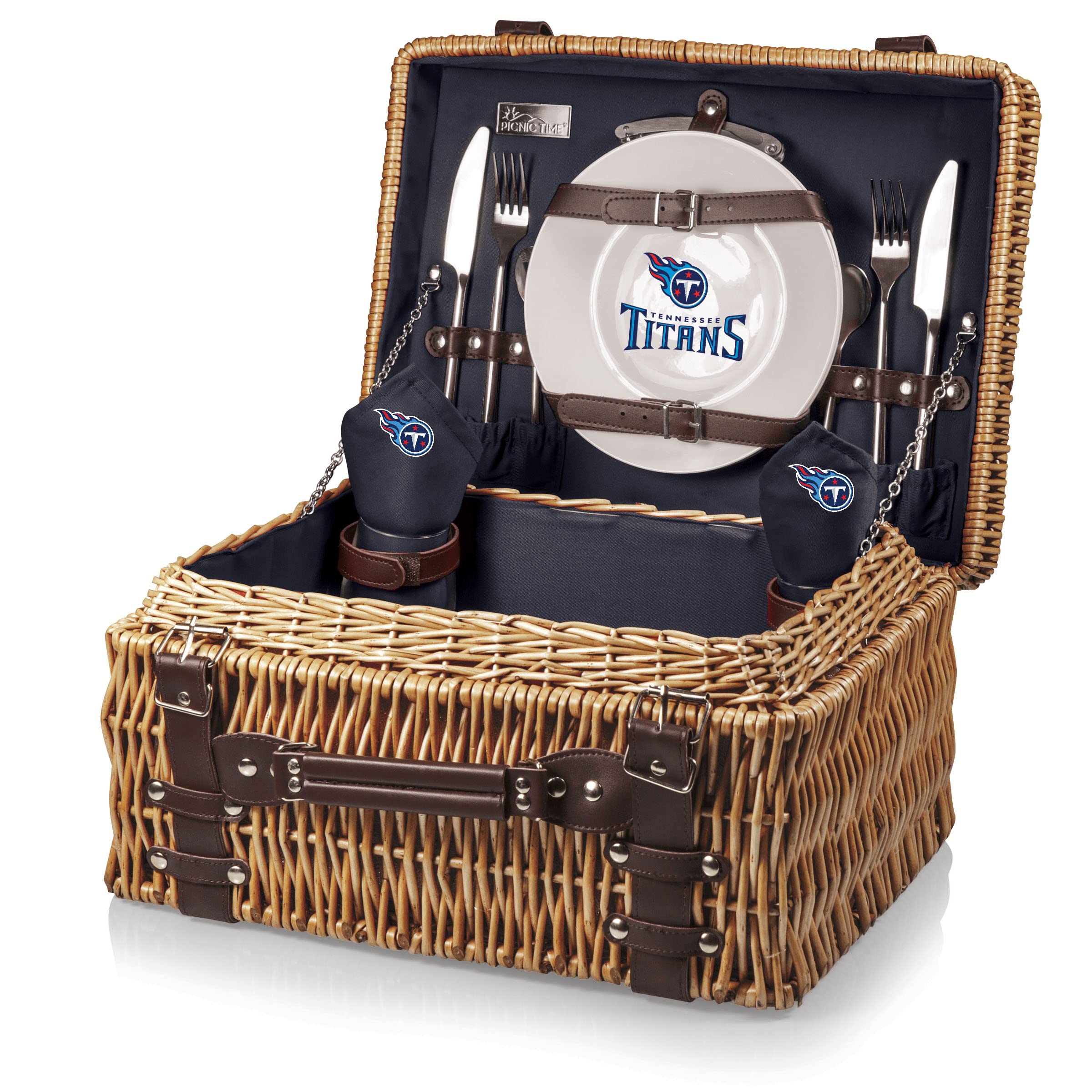 **PICNIC TIME NFL Champion Picnic Basket for 2 – Insulated Wicker Picnic Basket Set with Plates, Utensils & Blanket – Perfect for Outdoor Picnics, Tailgating & Game Day Gatherings (Black & Brown)**