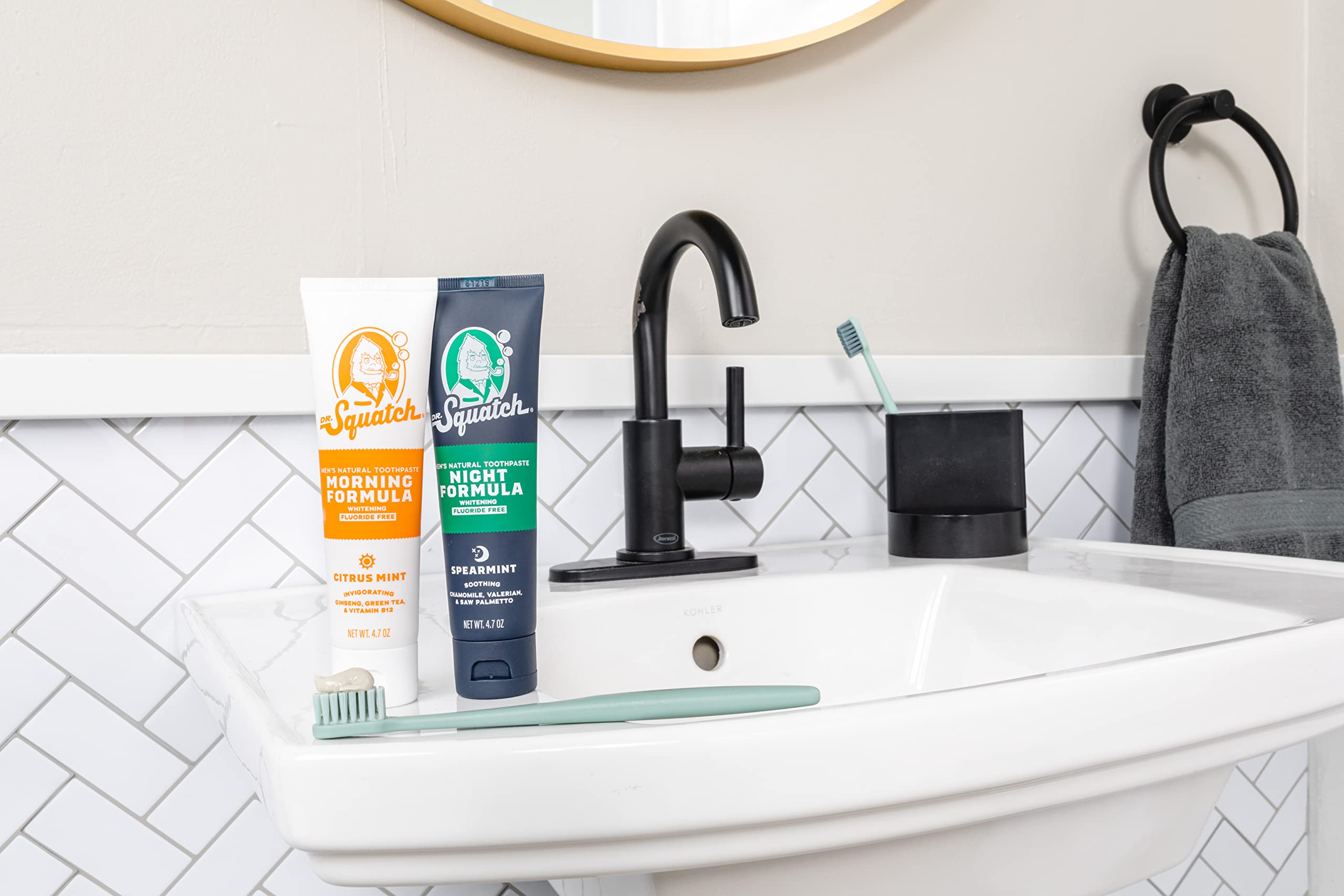 Dr. Squatch Natural Teeth Whitening Toothpaste Kit - Fluoride-Free Day & Night Toothpaste (Citrus Mint & Spearmint) 4.7 oz | Fresh Breath for Men & Women | Perfect for Travel & Daily Oral Care