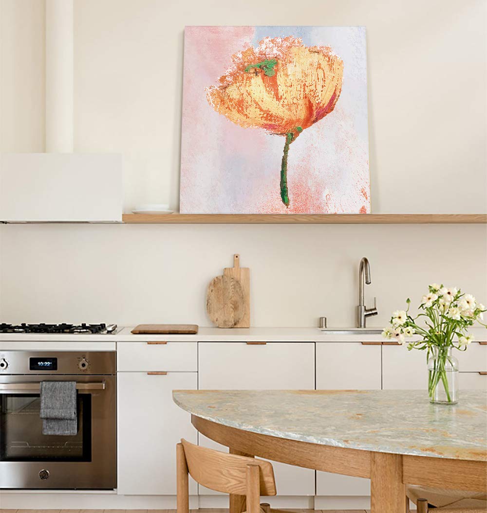 Abstract Orange Poppy Flower Canvas Wall Art - Modern Oil Painting Gallery Wrap Giclee Print - Stretched & Framed Ready to Hang - 12