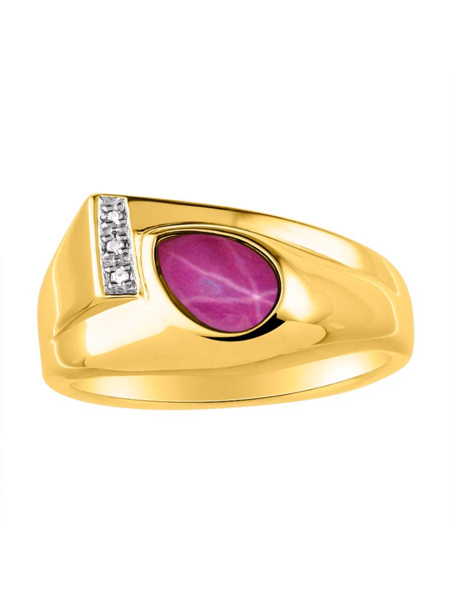 Rylos Men's Pear Shape Cabochon Gemstone & Diamond Rings - Elegant Tear Drop Yellow Gold Plated Silver Rings for Men (Sizes 8-13) - Perfect for Weddings, Anniversaries & Special Occasions