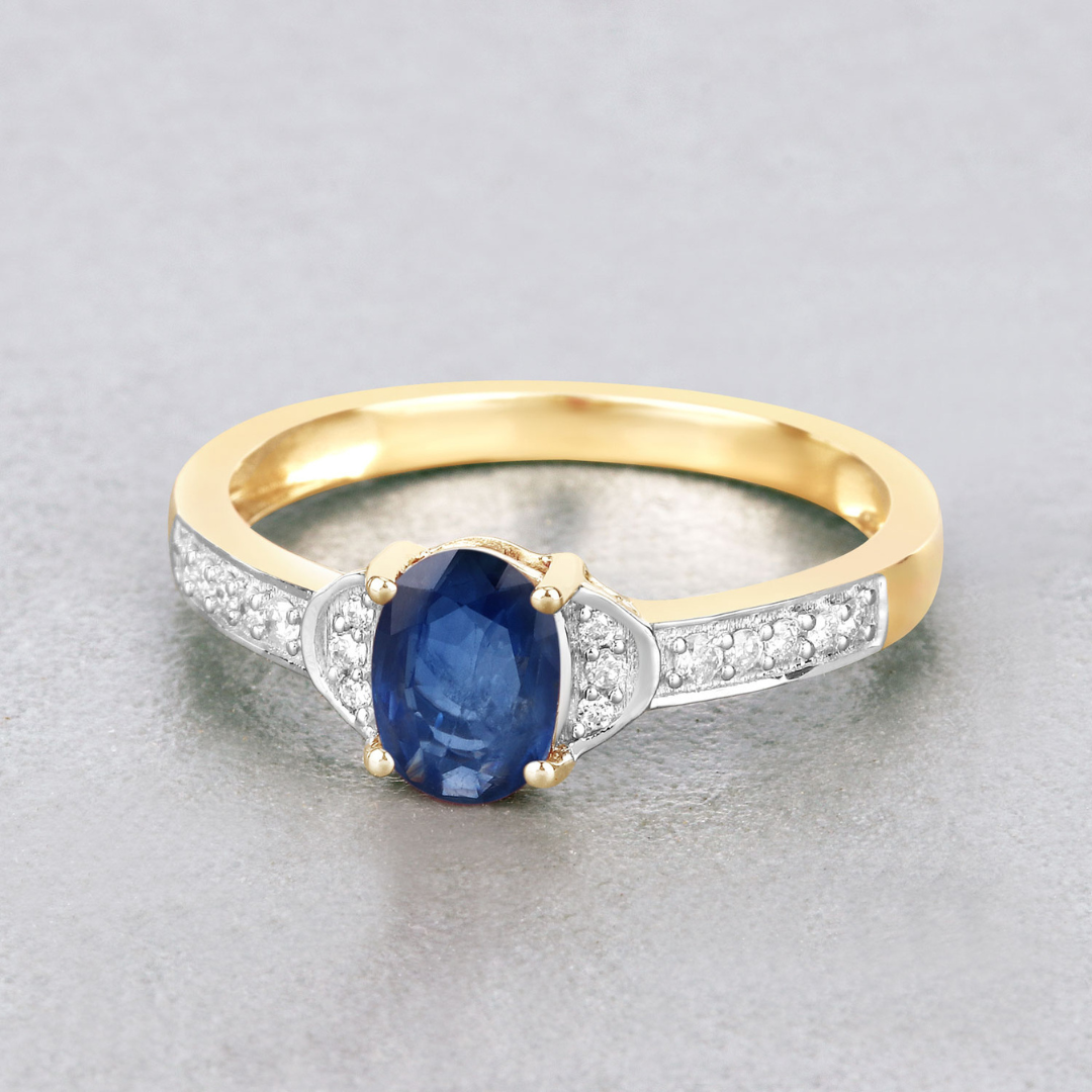 10K Real Blue Sapphire & Diamond Bridge Ring for Women - Elegant Wedding, Engagement, Anniversary Gift - Perfect for Special Occasions & Everyday Luxury