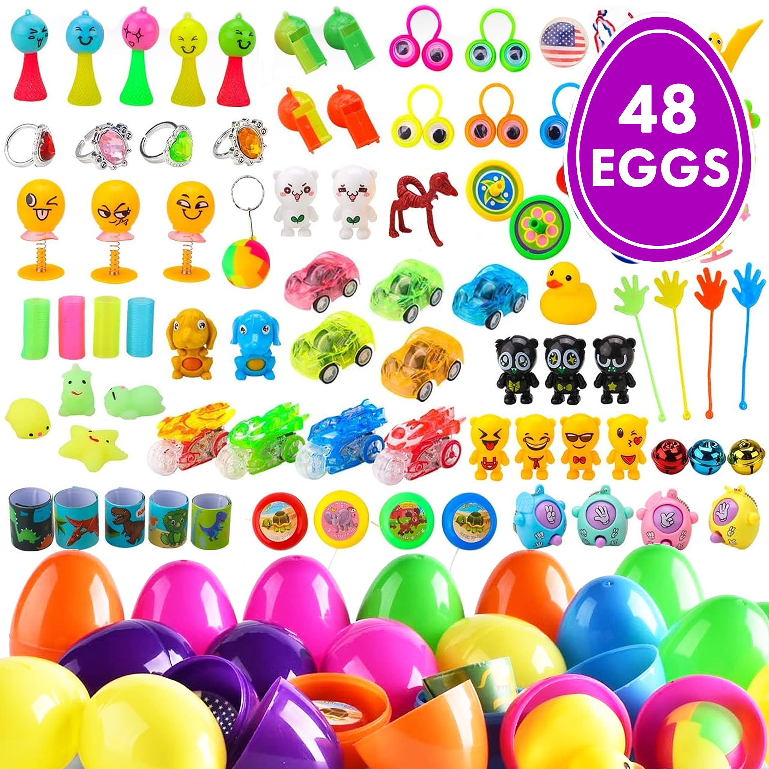 48-Piece Colorful Easter Eggs with Surprise Toys Inside - Perfect for Kids' Easter Basket Fillers, Egg Hunts & Party Favors