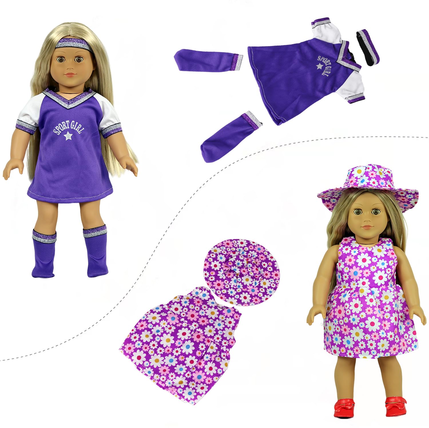 18 Inch Doll Clothes Set - 5 Everyday Outfits & 2 Random Shoes | American Girl Doll Fashion Gift | Perfect for Playtime, Dress-Up & Collectibles