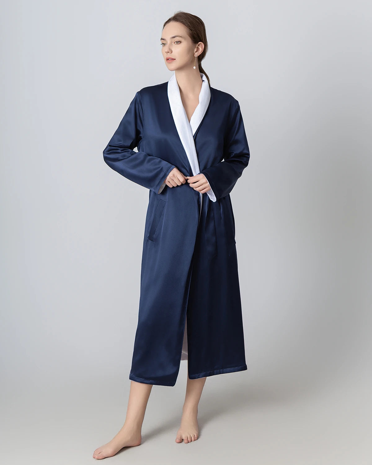 Luxury Silk & Velvet Reversible Winter Robe for Women - Soft Warm Bathrobe with Pockets - Perfect for Spa, Loungewear & Cozy Nights at Home
