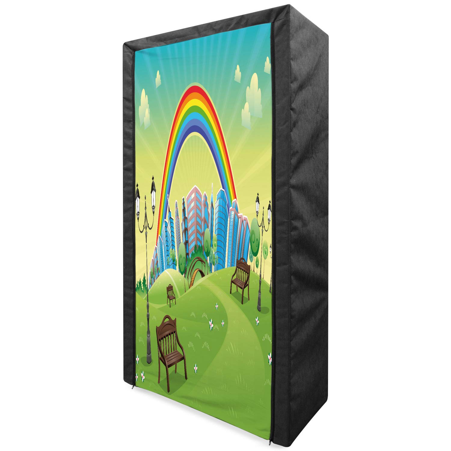 Ambesonne Cartoon Portable Fabric Wardrobe with Shelves - 33.5