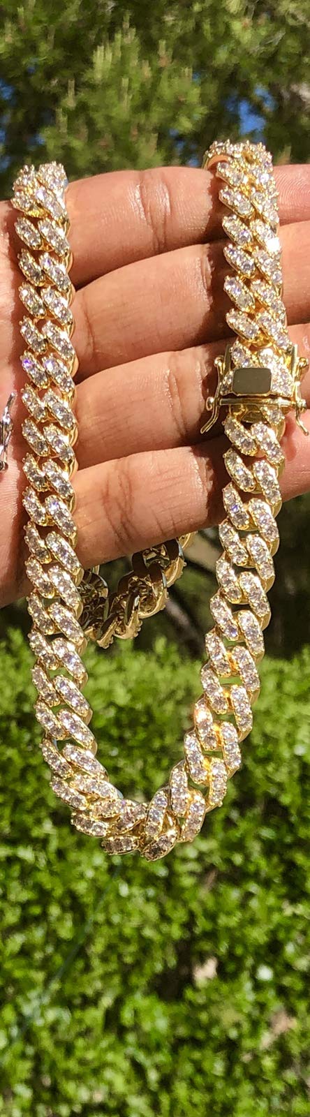 14K Gold Plated Miami Cuban Link Choker Necklace for Men - 12mm Iced Out Prong Set Chain | Perfect for Hip-Hop Fashion, Streetwear & Luxury Gifts