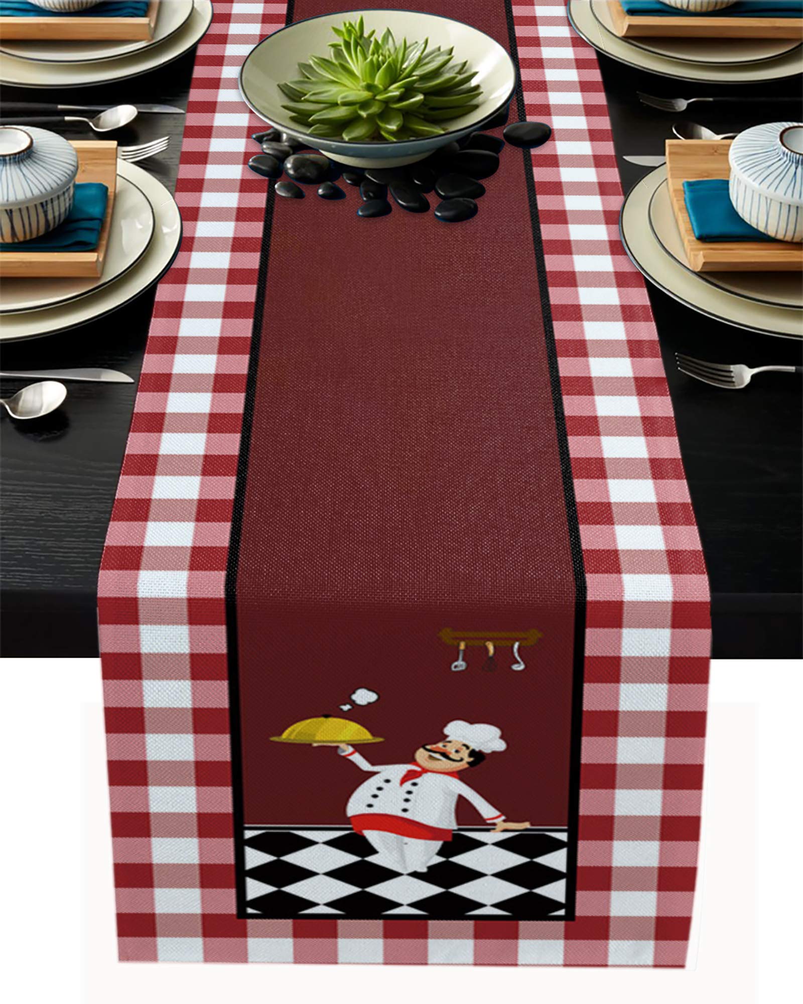 120 Inch Long Cotton Linen Buffalo Plaid Checked Table Runner - Red Burlap Kitchen Decor for Dining, Coffee, Party & Wedding Tables | Rustic Farmhouse Style Table Accessory for Holiday Gatherings and Home Decor