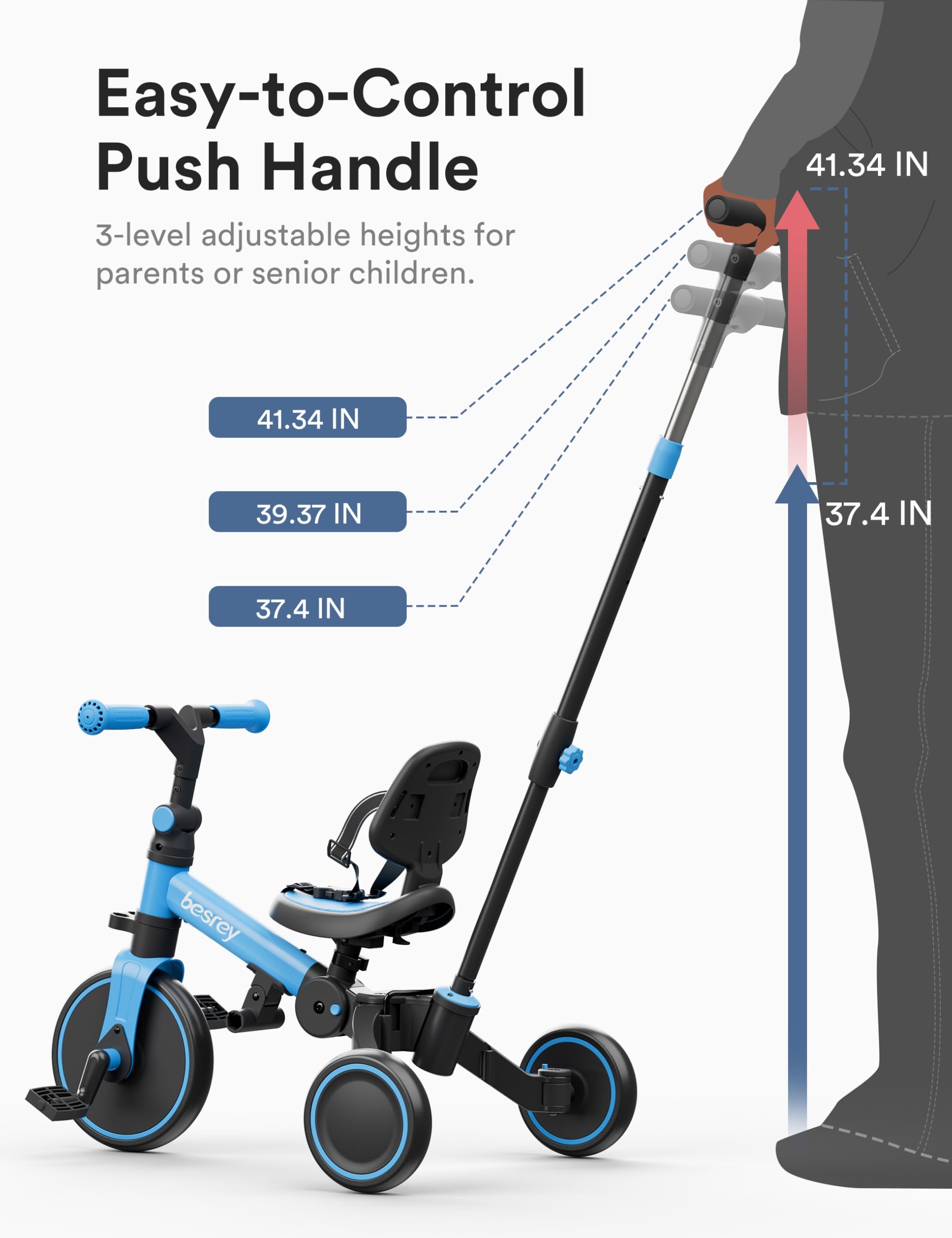 Besrey 5-in-1 Toddler Bike for 1-3 Year Olds - Convertible Tricycle with Push Handle, Adjustable Backrest & Safety Belt - Perfect Balance Bike & First Birthday Gift for Boys & Girls - Ideal for Indoor Play, Outdoor Learning & Developing Motor Skills