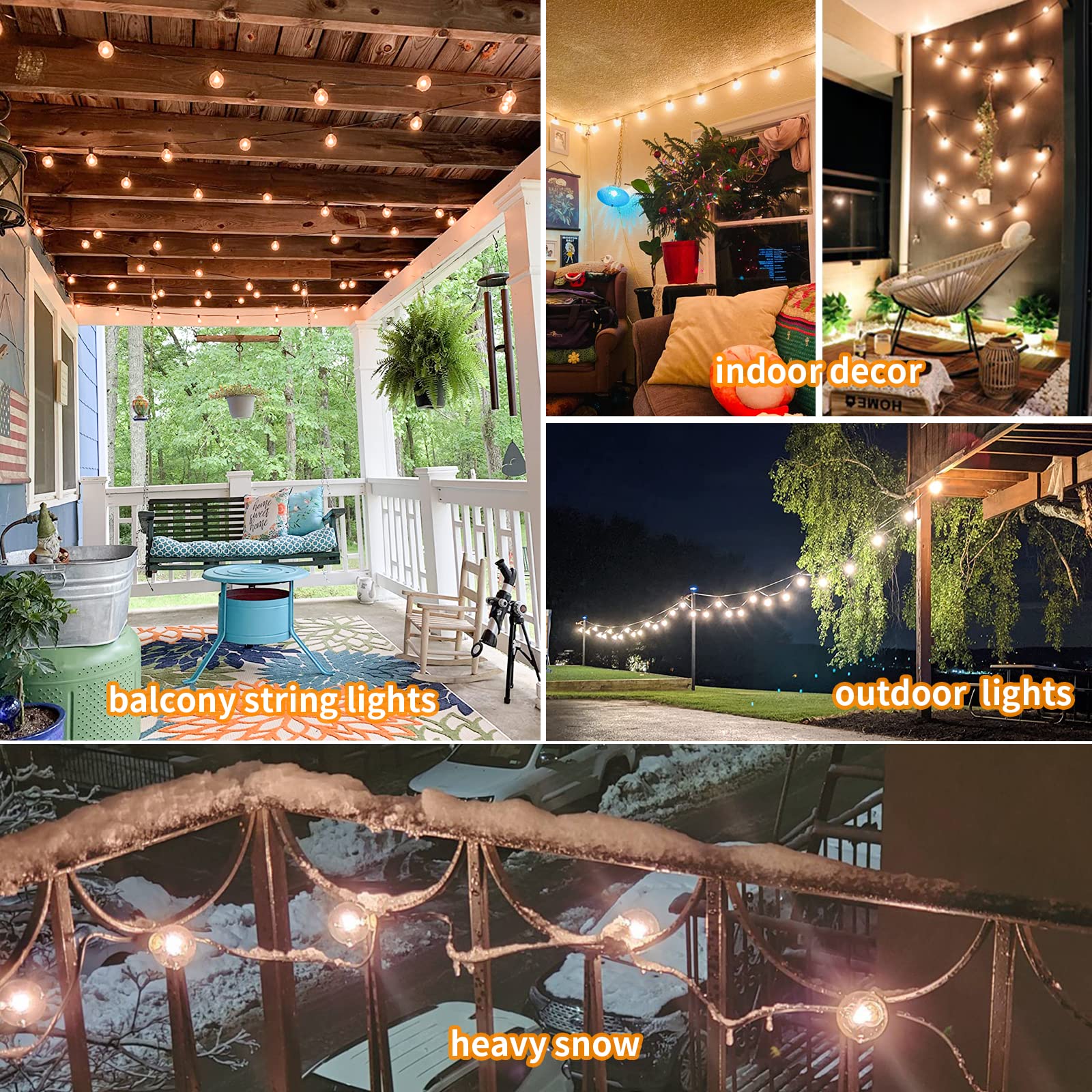 Vocevos 60FT LED Outdoor String Lights - Shatterproof, Dimmable G40 Bulbs, Waterproof Heavy-Duty Commercial Strand for Patio, Bistro, Café, Party, Wedding, Porch & Backyard Decor | Perfect for Outdoor Dining, Garden Lighting & Evening Entertainment