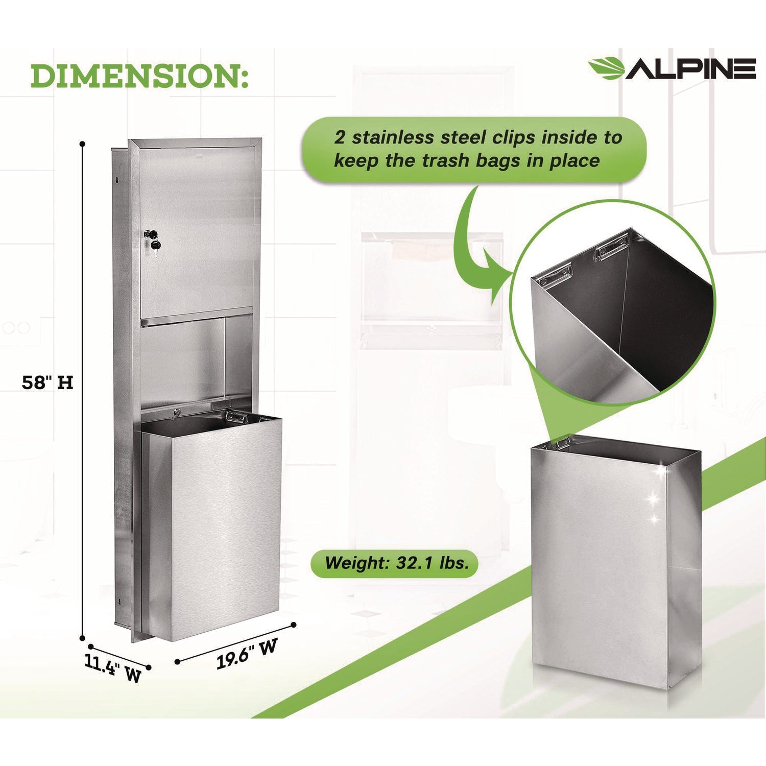 Stainless Steel Recessed Paper Towel Dispenser with Built-in Waste Bin - 56