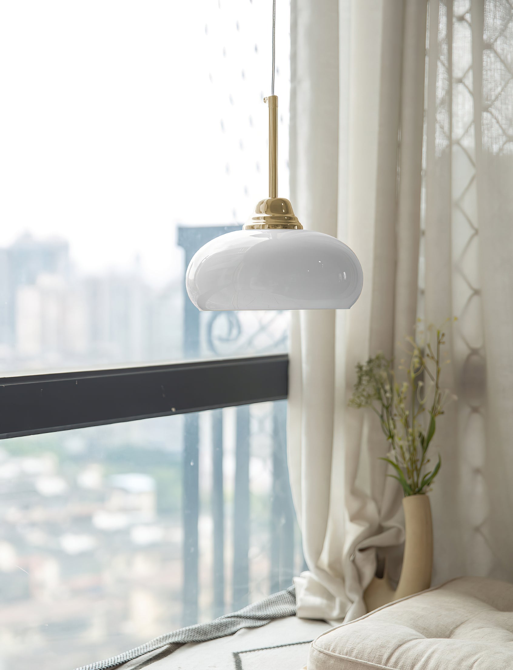 Modern Cream Glass Pendant Light - Elegant Hanging Chandelier for Kitchen Island, Dining Room & Bedroom Lighting - Dimmable LED Ceiling Fixture with Frosted Shade