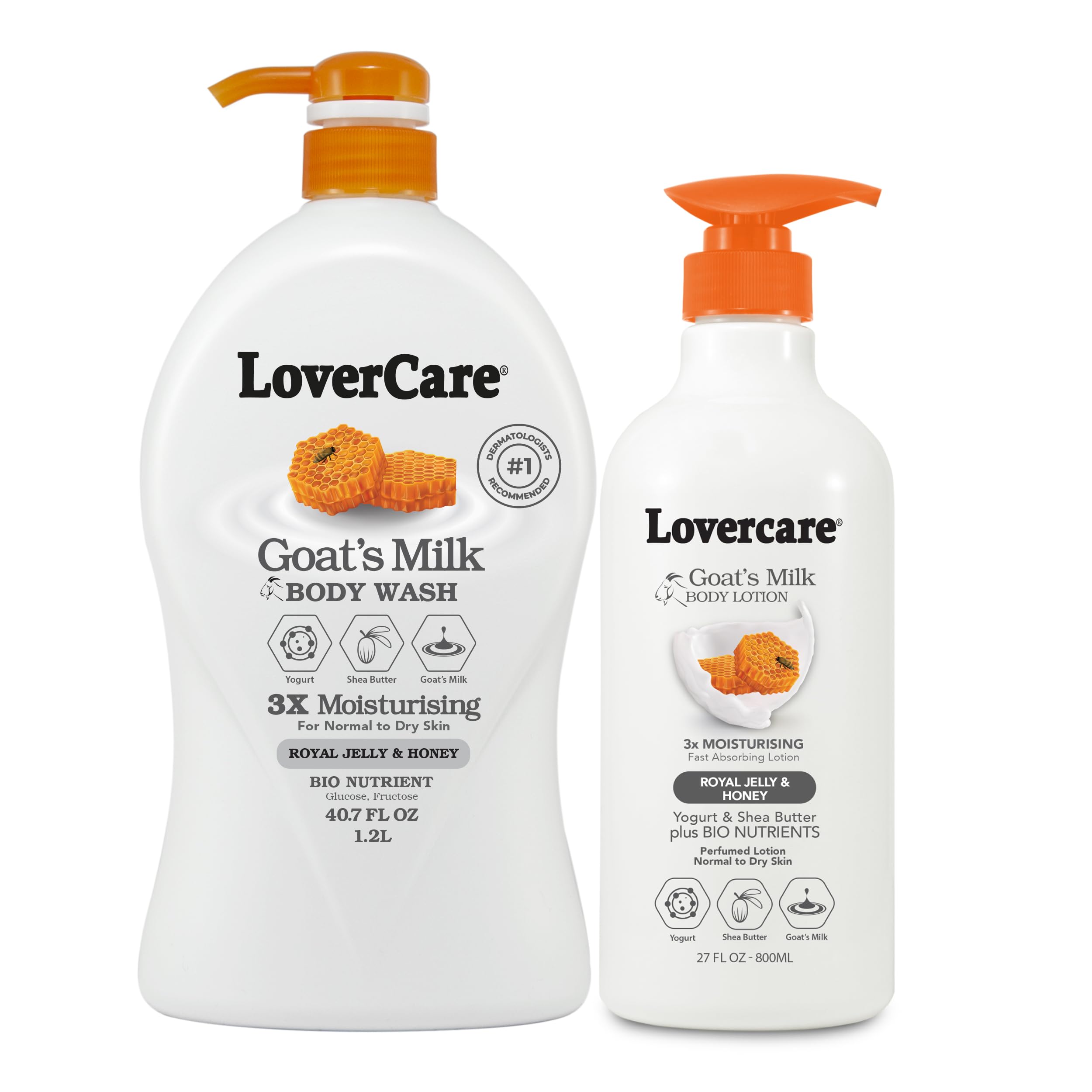 Goat Milk Body Lotion for Dry Skin with Royal Jelly & Honey - 27.05oz (800ml) Moisturizing Combo Set with Body Wash | Hydrating Skincare for Sensitive Skin, Perfect for Daily Use & Gift Giving