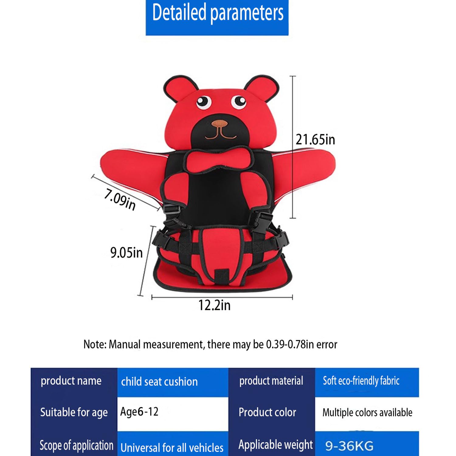 Portable Kids Travel Car Seat Cushion - Foldable Auto Seat Protector for 6-12 Years Old | Comfortable Support for Long Rides, Golf Cart & Road Trips