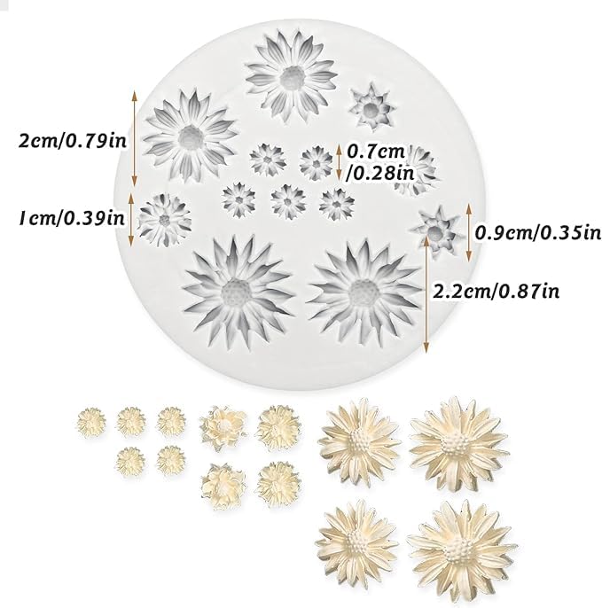 1pc 13 Cavity 3D Silicone Cake Mold - Mini Flower Fondant Candy Jelly Chocolate Mold for Cake Decorating | Baking Tools for Cupcakes, Desserts, DIY Candy Making (Roses & Daisy Design)