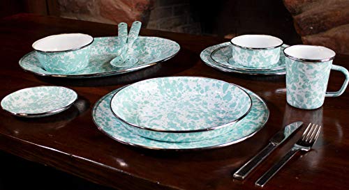 Sea Glass Swirl Enamelware Plates - Set of 4 (8.5 Inch) for Sandwiches, Salads & Appetizers | Durable & Stylish Dinnerware for Picnics, BBQs & Outdoor Dining