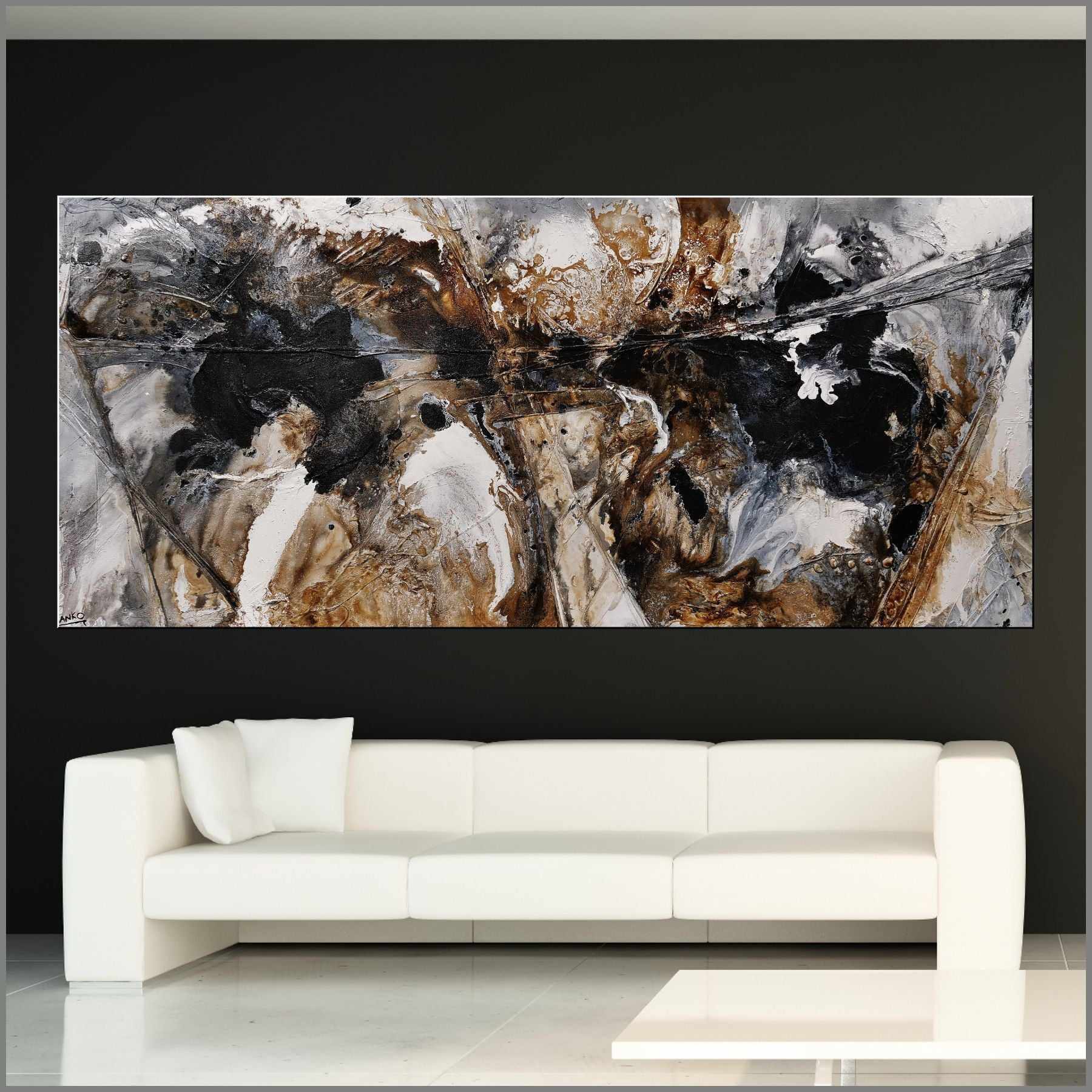 Large Black Russian Abstract Textured Painting 270cm x 120cm - Brown, White & Black Modern Wall Art for Living Room, Bedroom & Office Decor
