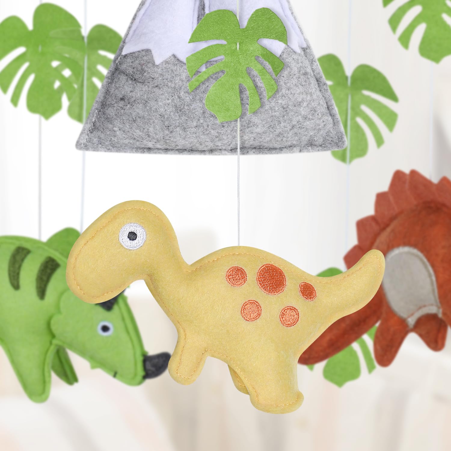 CLYMENE Dinosaur Baby Mobile for Crib - Handmade Felt Dinosaur Nursery Decor with Mountains | Gender Neutral Dino Theme Mobile for Boys & Girls | Perfect for Baby Showers, Nursery Room Decor & Themed Birthday Parties