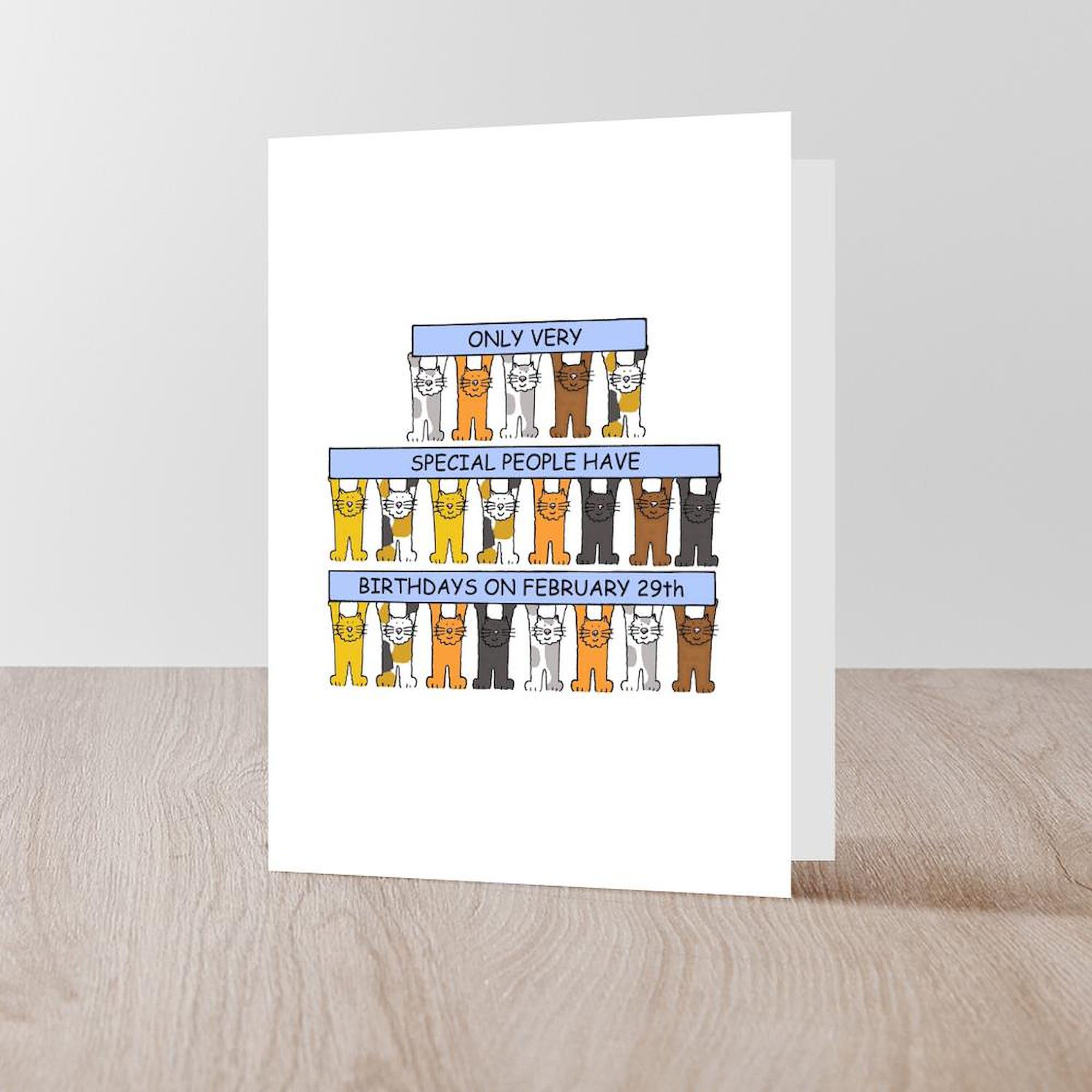 February 29th Birthday Cat Greeting Cards - Folded Glossy Greeting Card for Leap Year Birthdays | Perfect for Cat Lovers & Unique Birthday Celebrations