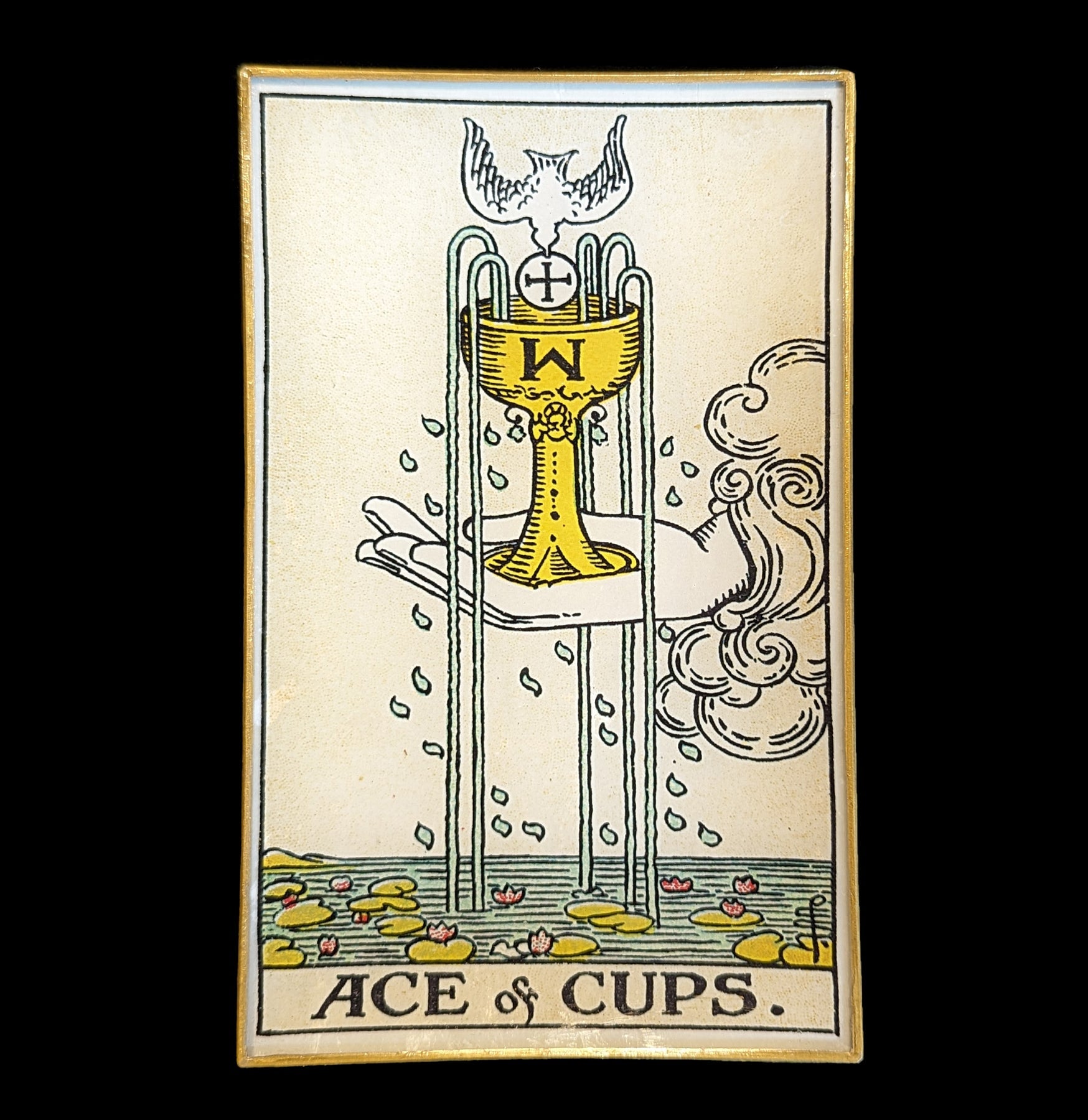Handmade Decoupage Glass Ace of Cups Tarot Tray - Unique Tarot Card Holder & Jewelry Dish for Divination & Home Decor