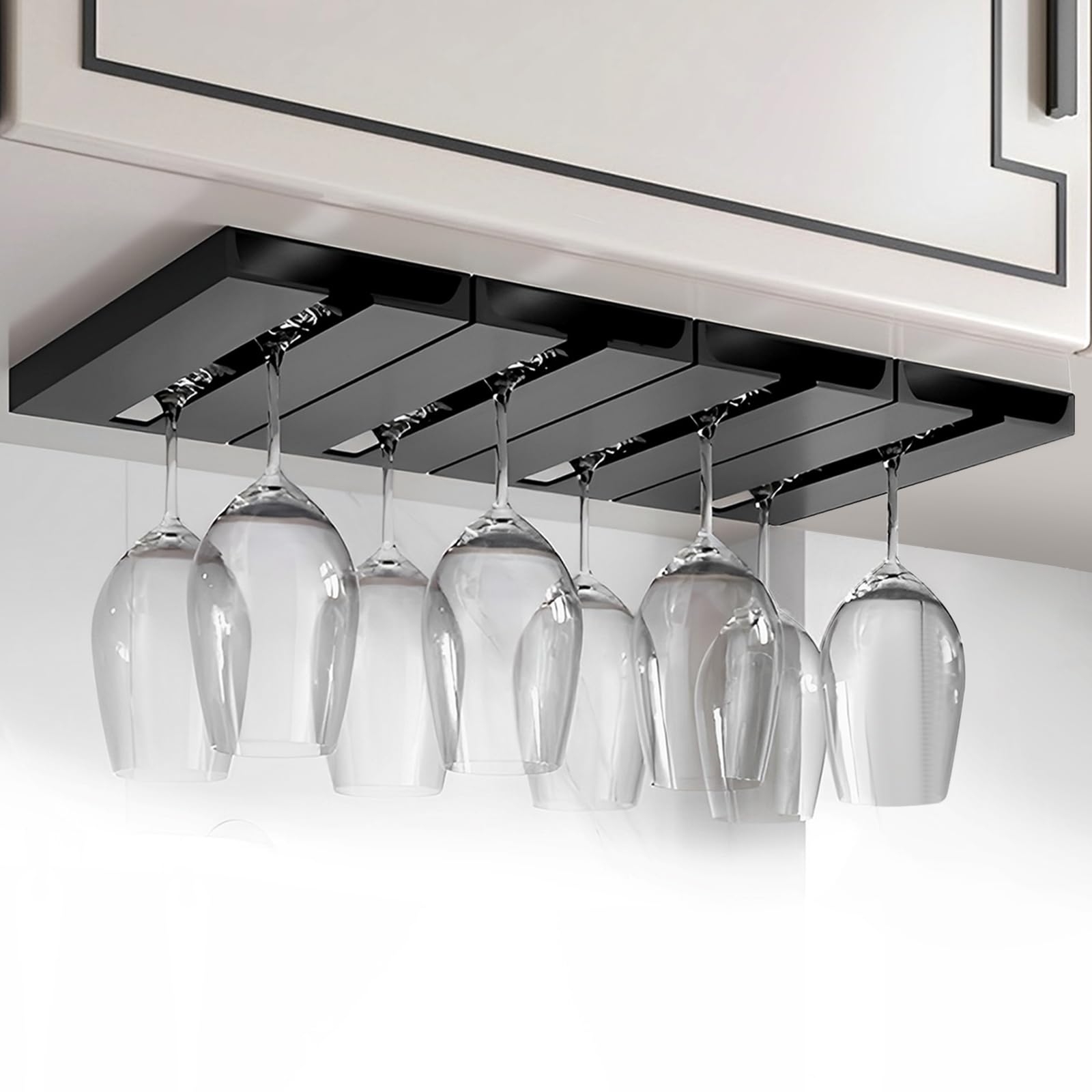 Premium Under Cabinet Wine Glass Holder - Set of 4 Black Stemware Racks for Bar, Kitchen & Restaurant - Perfect for Space-Saving Glass Storage in Small Kitchens, Home Bars and Commercial Establishments