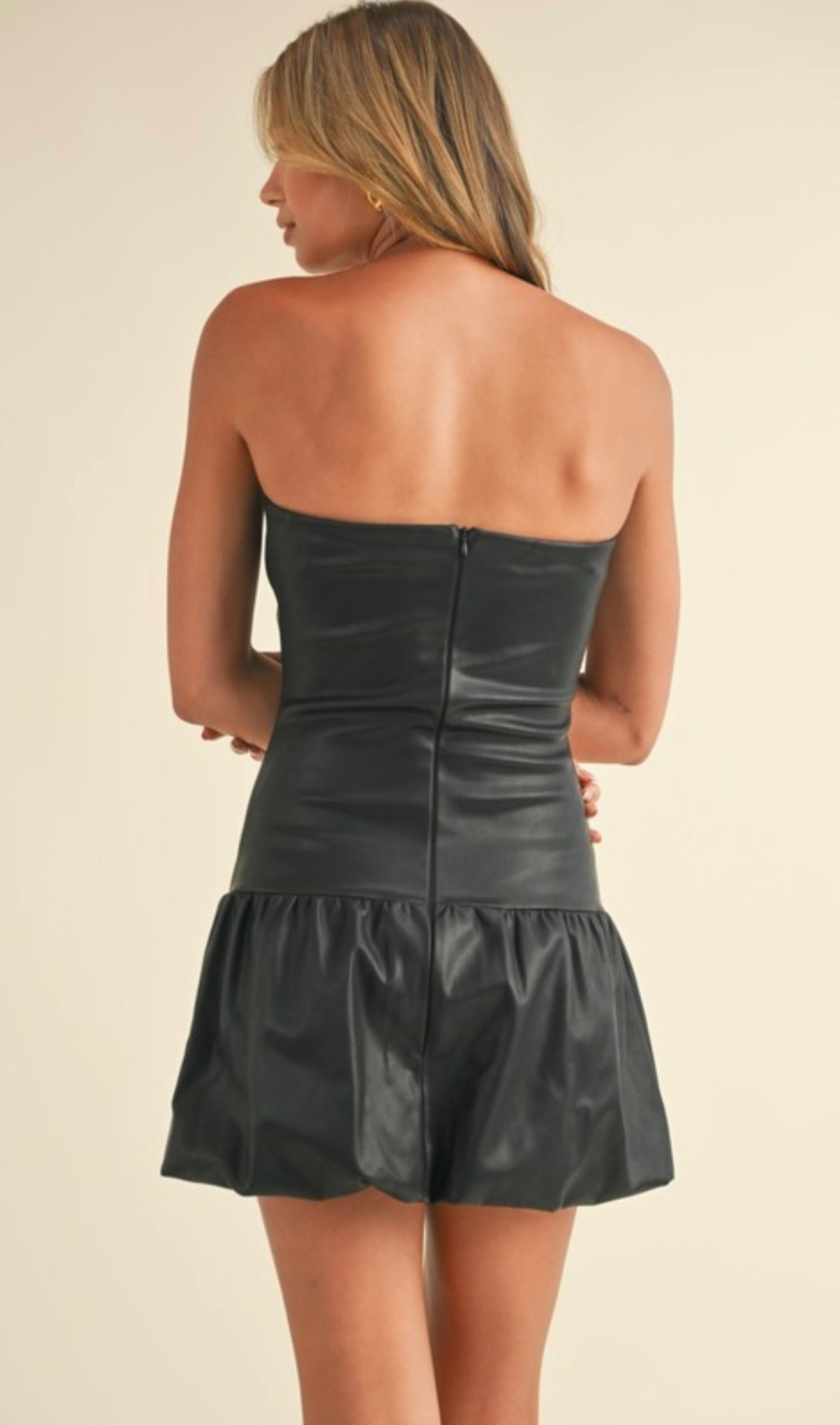 Stylish Black Faux Leather Chevron Drop Waist Mini Dress for Women | Trendy Party & Night Out Outfit | Perfect for Date Night, Club Wear & Special Occasions