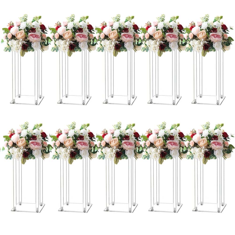 10 Pcs 15.75 Inch Clear Acrylic Flower Stand Vase Columns - Wedding Centerpiece Decor for Tables, Party, Event Decoration - Elegant Display for Flowers, Candles, and Decorations