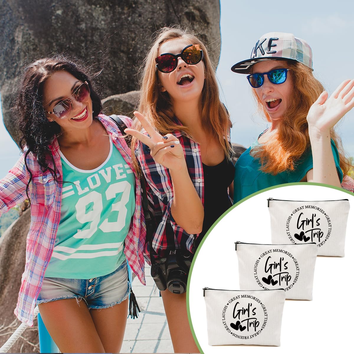 3-Piece Girls Trip Gift Set - Funny Makeup Bags for Best Friends, BFF Weekend Getaway & Vacation Essentials - Perfect Friendship Gifts for Women, Graduation & Wedding Toiletry Bags (Great for Beach Trips, Bachelorette Parties & Girls' Night Out)