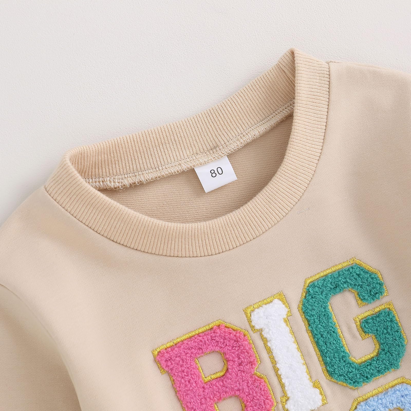 Carolilly Big Sister Little Sister Matching Outfits - Colorful Letter Print Crewneck Sweatshirt, T-Shirt & Bodysuit Set | Cute Sibling Matching Clothes for Family Photos, Birthday Parties & Special Occasions