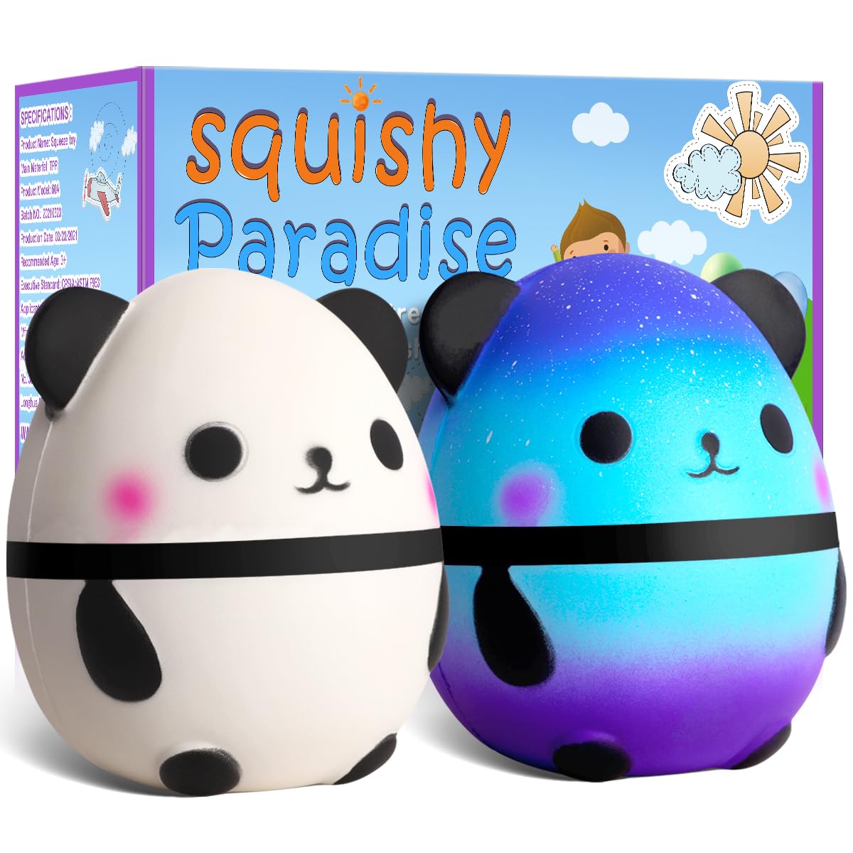 Jumbo Squishy Panda Stress Relief Toys - 2 Pack Slow Rising Cream Scented Kawaii Squishies for Kids, Birthday Party Favors & Anxiety Relief - Perfect for Classroom Rewards, Sensory Play and Stress Management