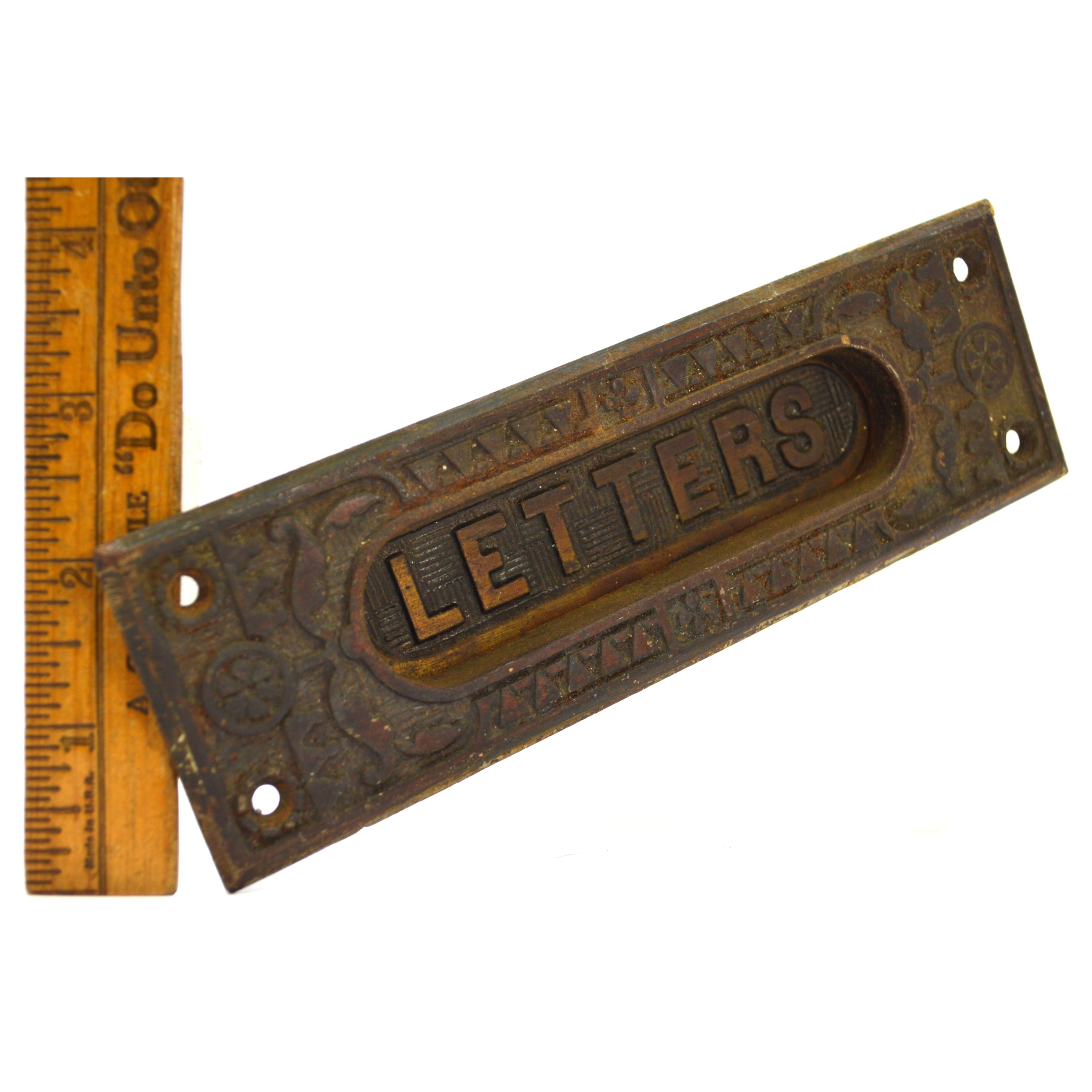 Vintage Cast Iron Letter Slot - Antique Salvaged Door Hardware with Ornate Patina for Mail Pass Through | Perfect for Rustic Farmhouse, Victorian, and Industrial Style Homes