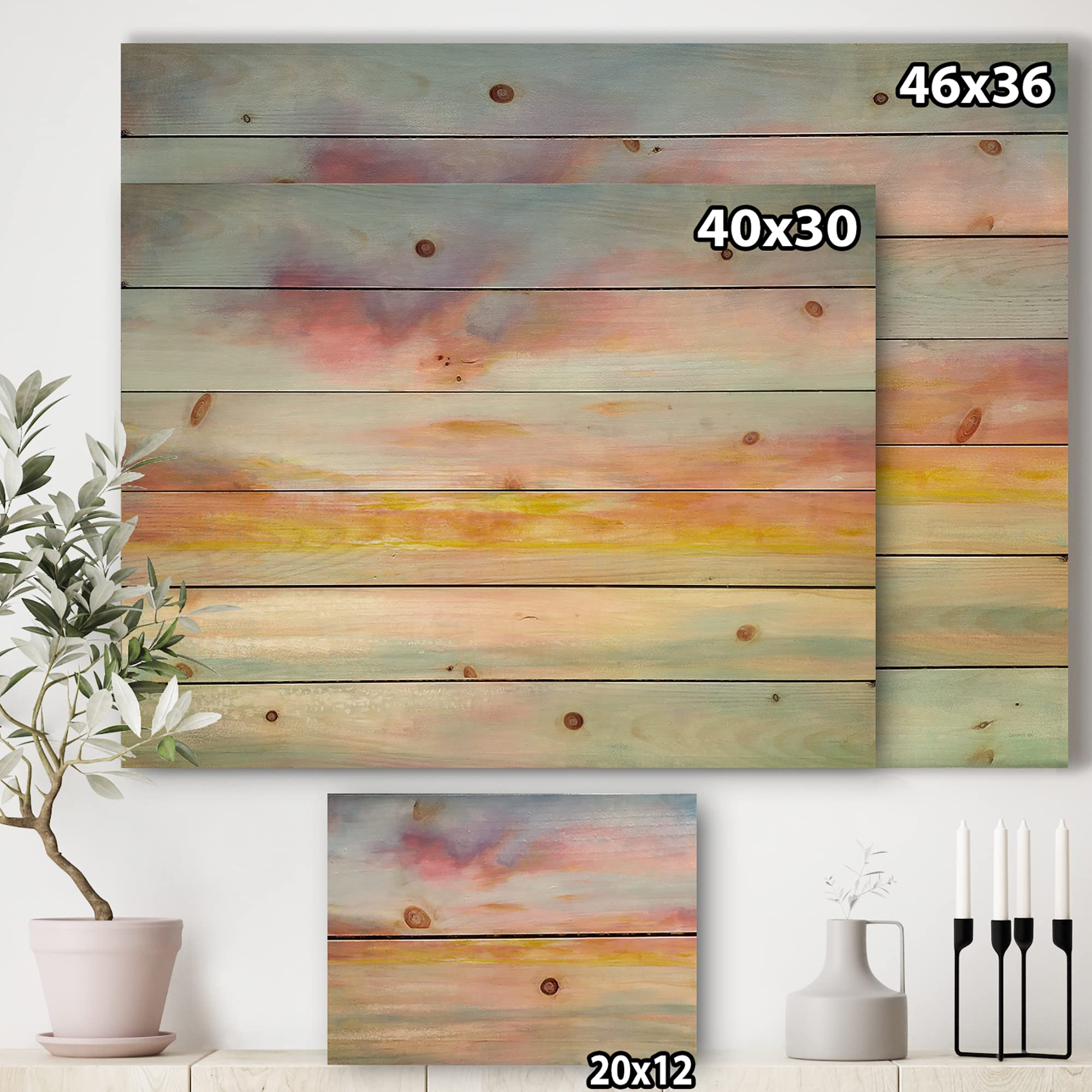 Pastel Pink & Blue Clouds Nautical Wood Wall Art - Coastal Decor, Large Abstract Wood Panels Printed on Natural Pine - Perfect for Beach House, Nursery & Boho Home Decor