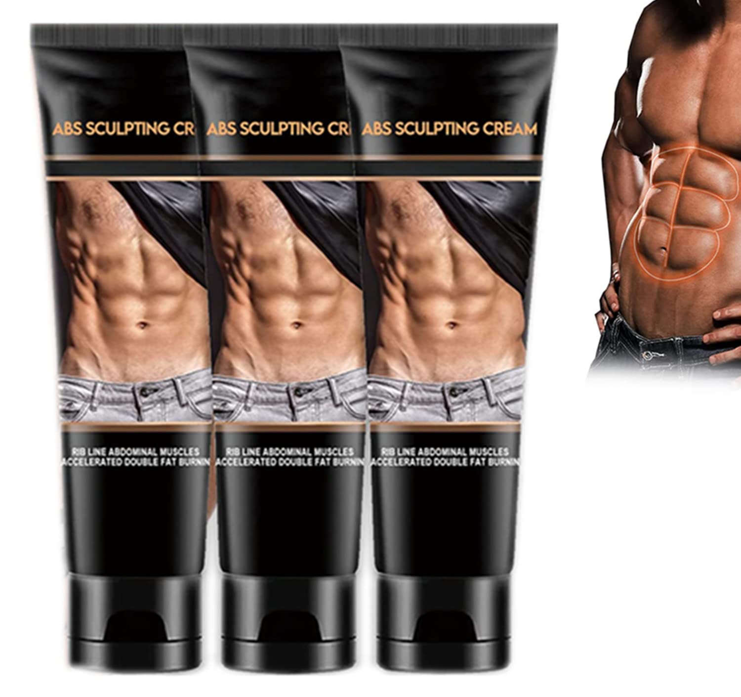 Sculptique Abs Sculpting Cream - Skin Tightening & Body Contouring Cream for Men | Workout Enhancer Sweat Cream | Tummy Toner for Gym & Postpartum Recovery | 60g (3-Pack)