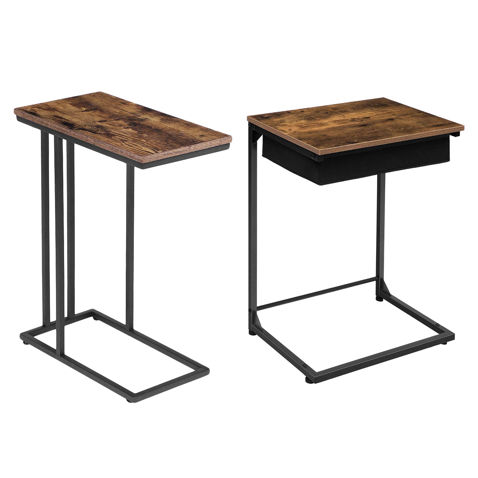 HOOBRO Industrial C-Shape Side Table with Flip Top and Fabric Basket, 27.2 Inch Snack Table - Space Saving End Table for Living Room, Bedroom, Office - Perfect for Small Spaces, Snacking, Reading & Decor